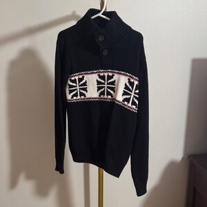 Chaps Black Sweater with White and Red Pattern